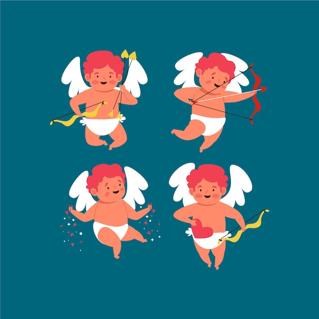 Gratis vector set getekende valentijnsdag cupido