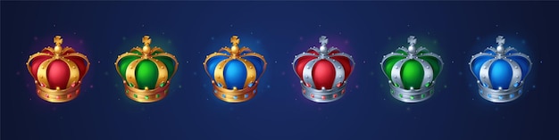 Gratis vector set gouden kronen voor spelactiva voor koning of koningin