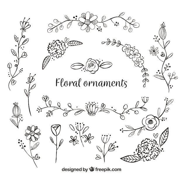 Gratis vector set hand getekende bloem ornamenten