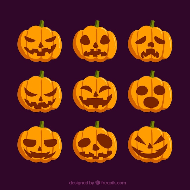 Gratis vector set hand getekende halloween pompoenen