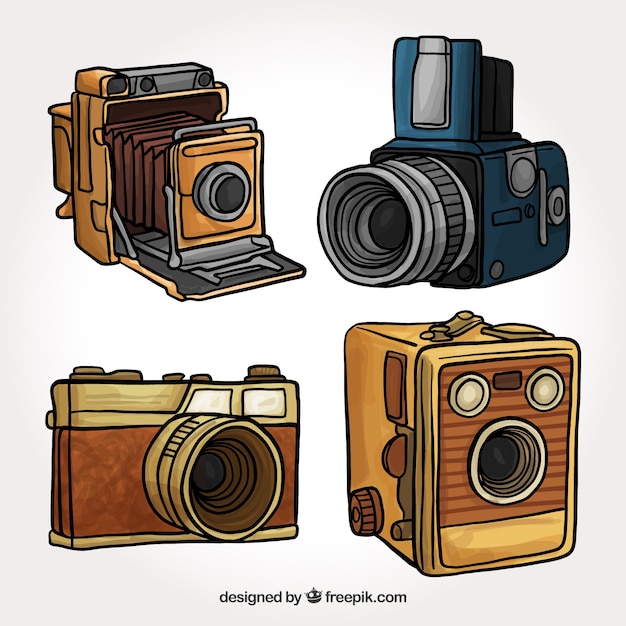 Gratis vector set hand getekende retro camera's