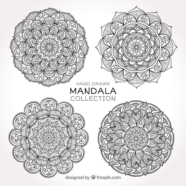 Set hand getekende sier mandalas