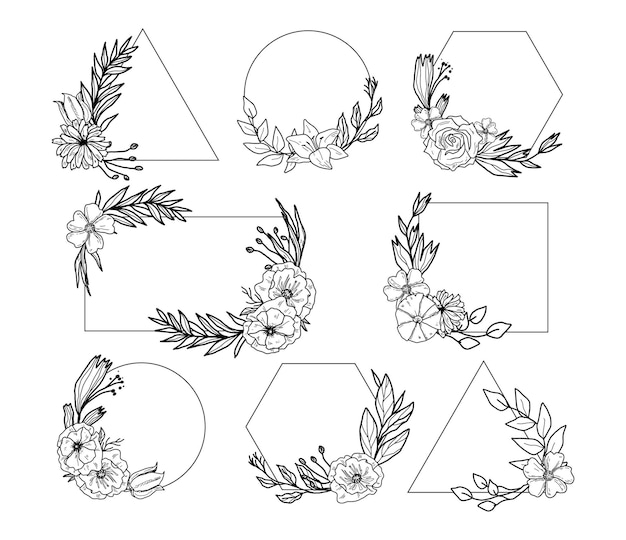 Gratis vector set hand getrokken bloemenframes