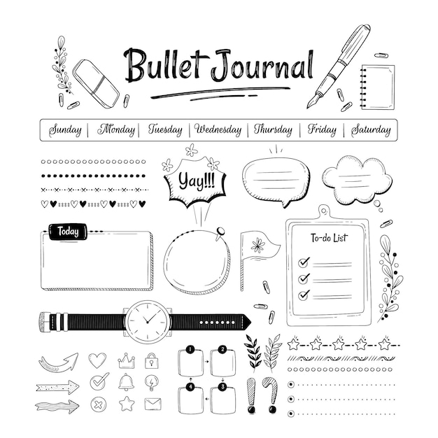 Set hand getrokken bullet journal-elementen