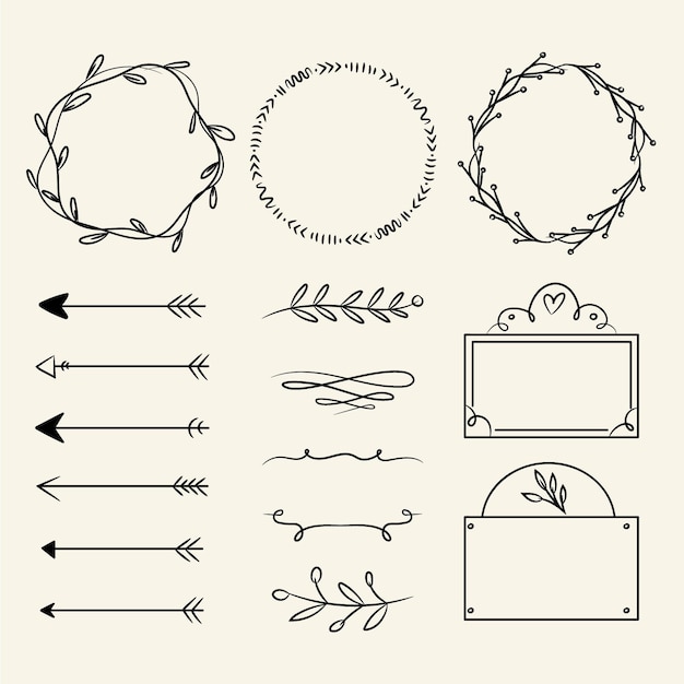 Set hand getrokken decoratieve elementen