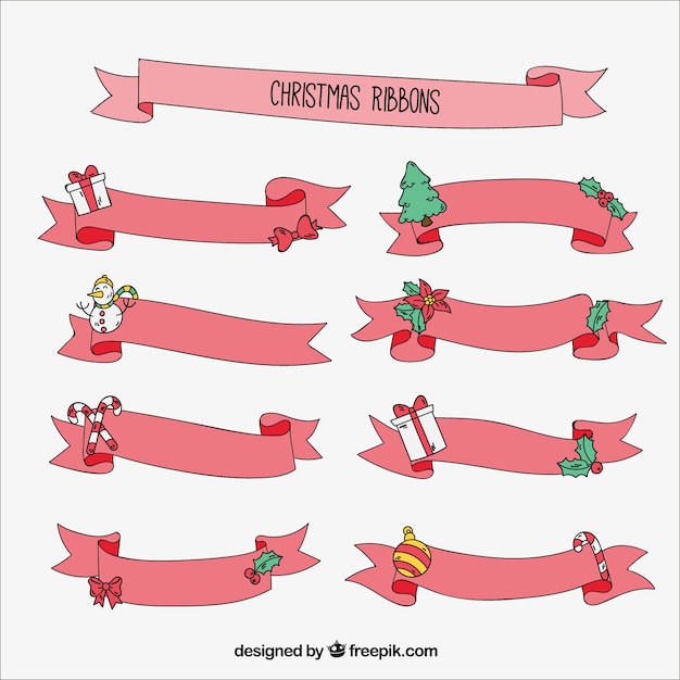 Gratis vector set hand getrokken kerst rode linten