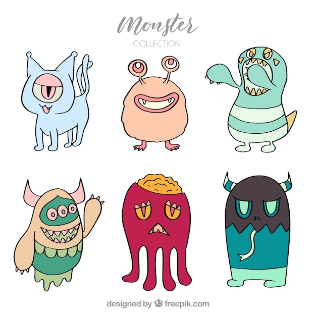 Gratis vector set hand getrokken monsters