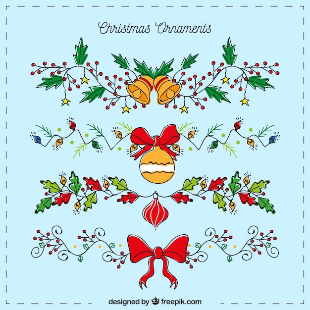 Gratis vector set handgetekende decoratieve kerst randen