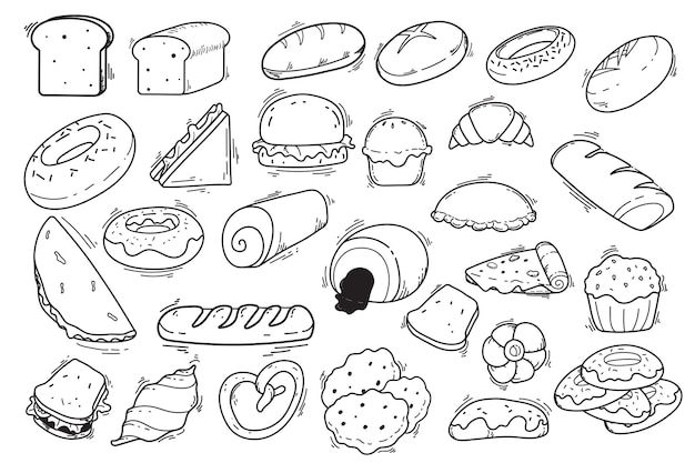 Gratis vector set handgetekende doodle illustraties van brood