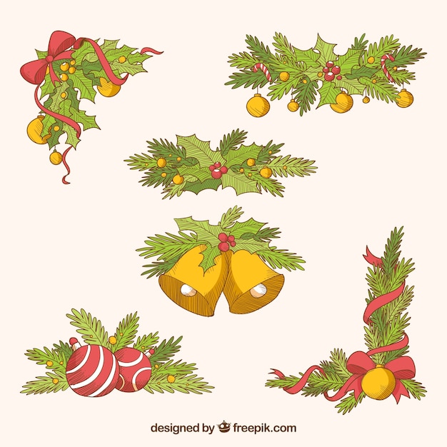 Gratis vector set handgetekende kerst ornamenten