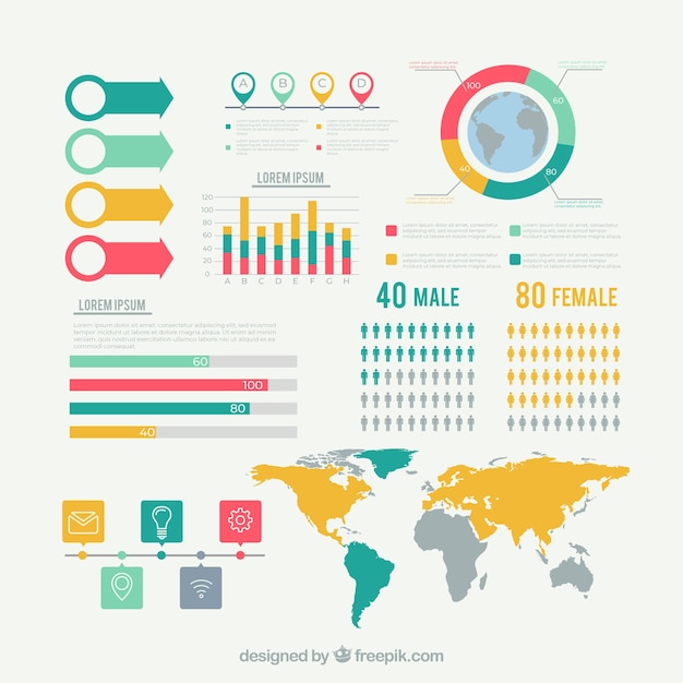 Set infographic elementen in vlakke stijl