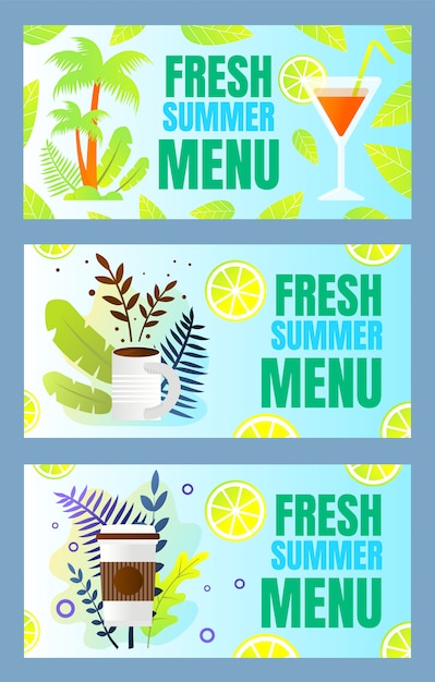 Set Inscription Fresh Summer Menu Cartoon Flat