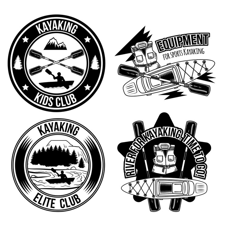 Gratis Vector set kajakken vintage emblemen