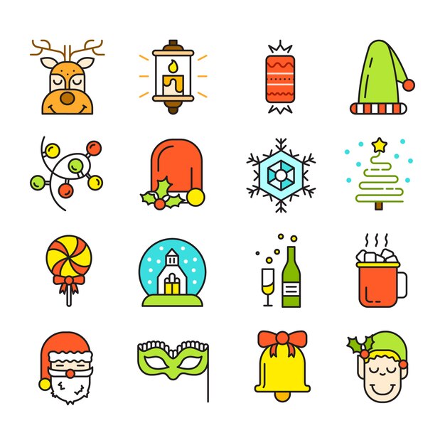 Set Kerst iconen geïsoleerd. Vlakke stijl. Modern trendy ontwerp.