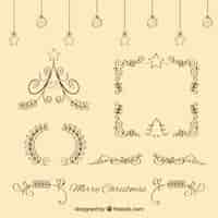 Gratis vector set kerst kalligrafische ornamenten