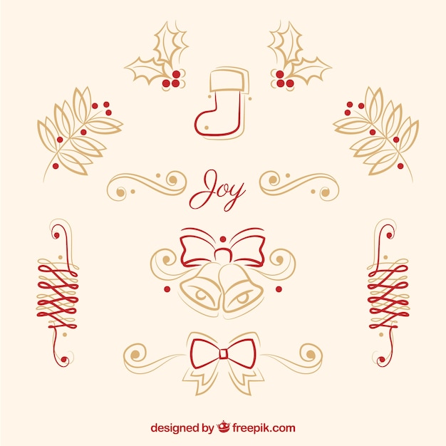 Gratis vector set kerst kalligrafische ornamenten