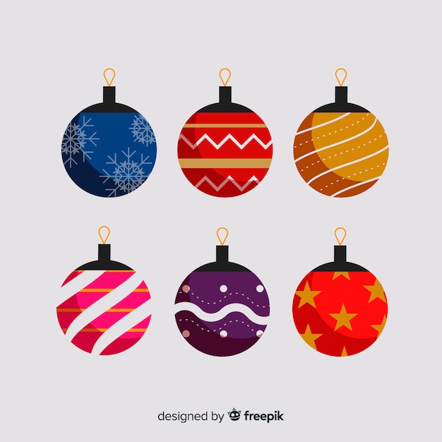 Set kerstballen met platte ontwerp Gratis Vector
