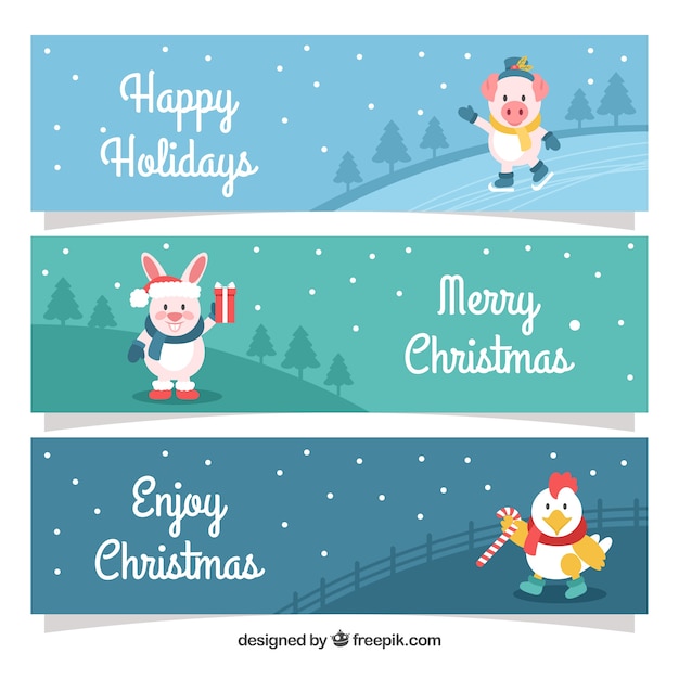 Set kerstbanners met mooie dieren