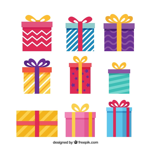 Gratis vector set kerstdozen in vlakke vormgeving