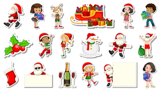 Gratis vector set kerstvoorwerpen en stripfiguren