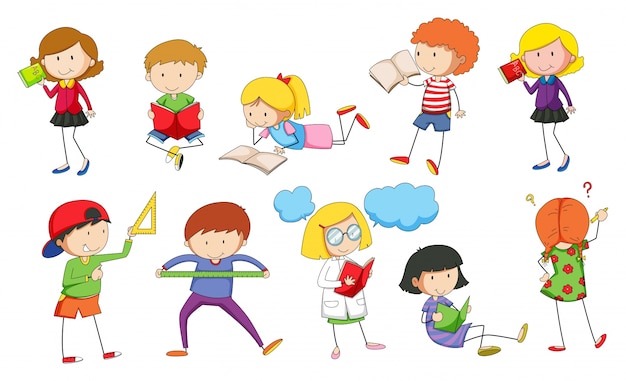 Gratis vector set kinderen die illustratie bestuderen