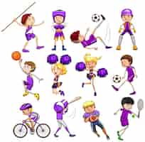 Gratis vector set kinderen die verschillende soorten sporten spelen