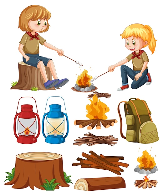 Gratis vector set kinderen kamperen