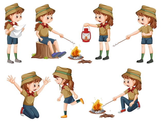 Gratis vector set kinderen kamperen