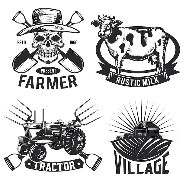 Set landbouw emblemen, etiketten, insignes, logo's.