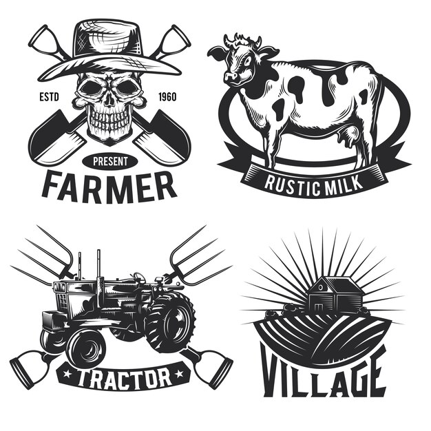 Set landbouw emblemen, etiketten, insignes, logo's.