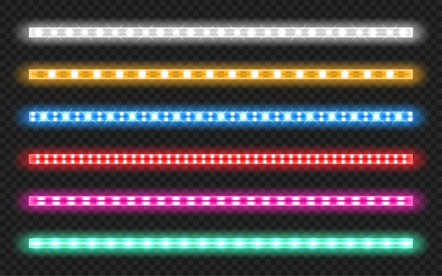 Gratis vector set ledstrips met neon glow effect