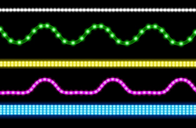 Gratis vector set ledstrips met neonlicht effect