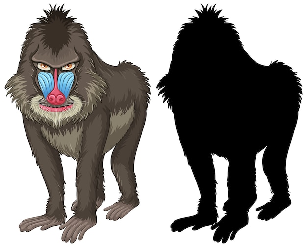 Gratis vector set mandril karakters en zijn silhouet