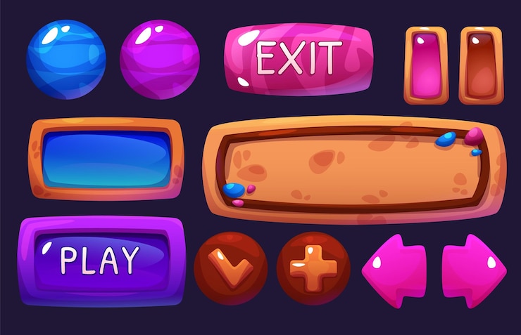 Gratis Vector set met ui-knoppen voor computerspellen