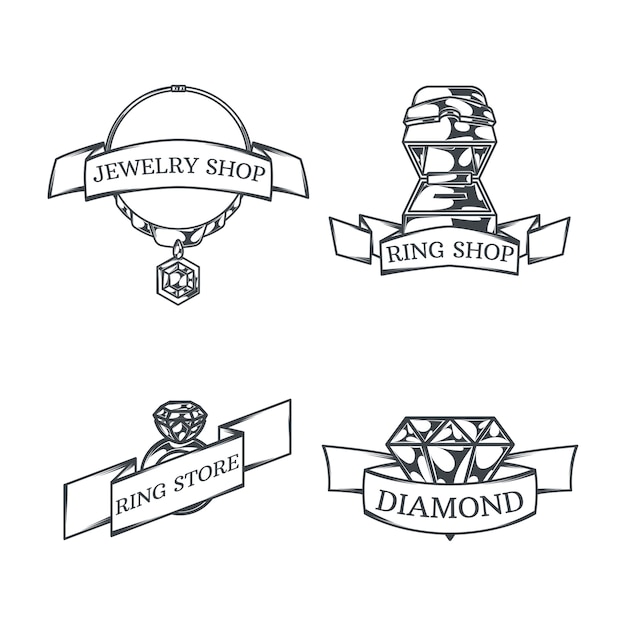 Set met vier geïsoleerde monochrome juwelierlogo's