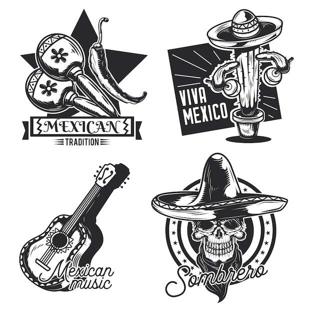 Set Mexicaanse emblemen, etiketten, insignes, logo's