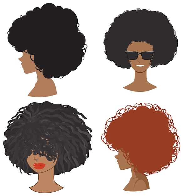 Gratis vector set mix afro haar