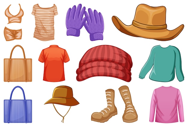 Gratis vector set mode-outfits en accessoires op wit