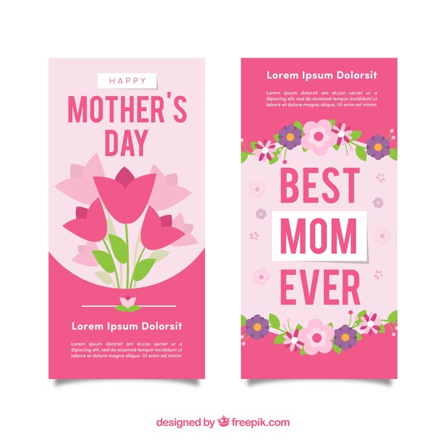 Set moederdag banners met bloemen