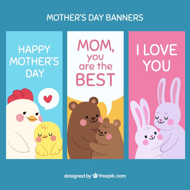 Set moederdag banners met schattige dieren