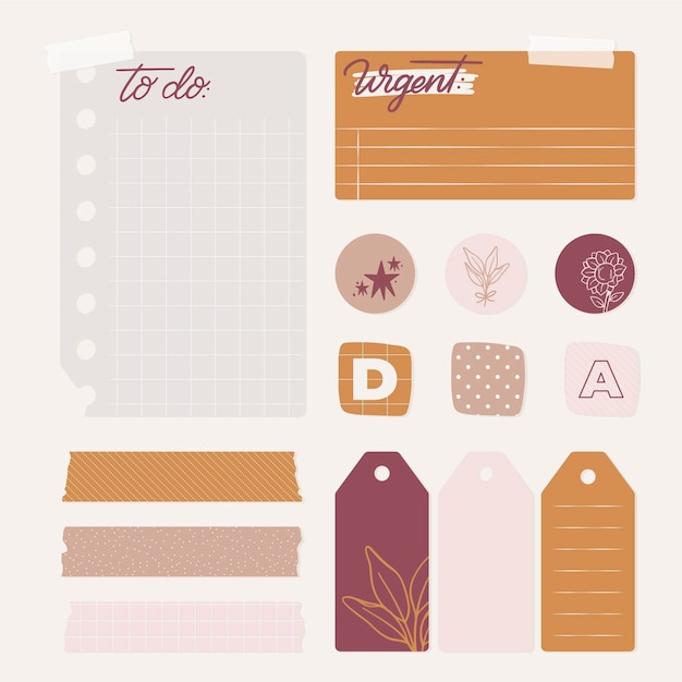 Gratis vector set mooie planner plakboekelementen