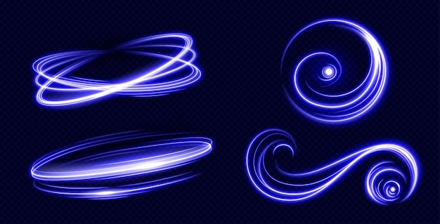 Gratis vector set neon blauwe abstracte wervelingen op transparant