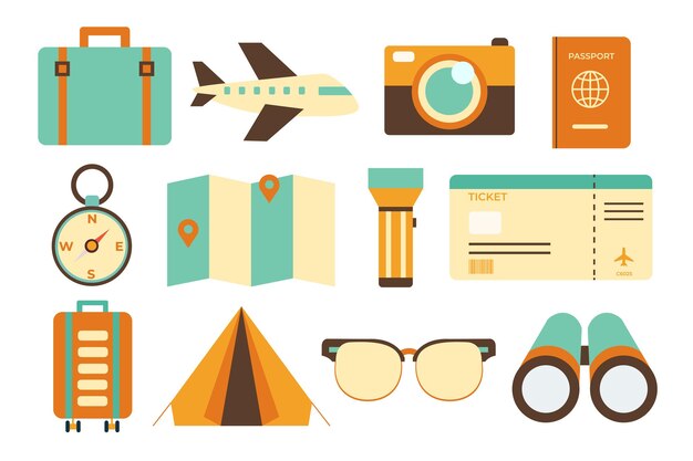 Set object element reizen overzee in cartoon vector