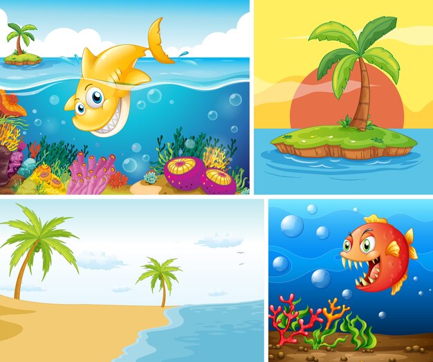 Set oceaan natuur illustraties