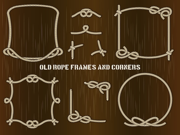 Gratis Vector set oude touwframes en hoeken in verschillende unieke stijlen.