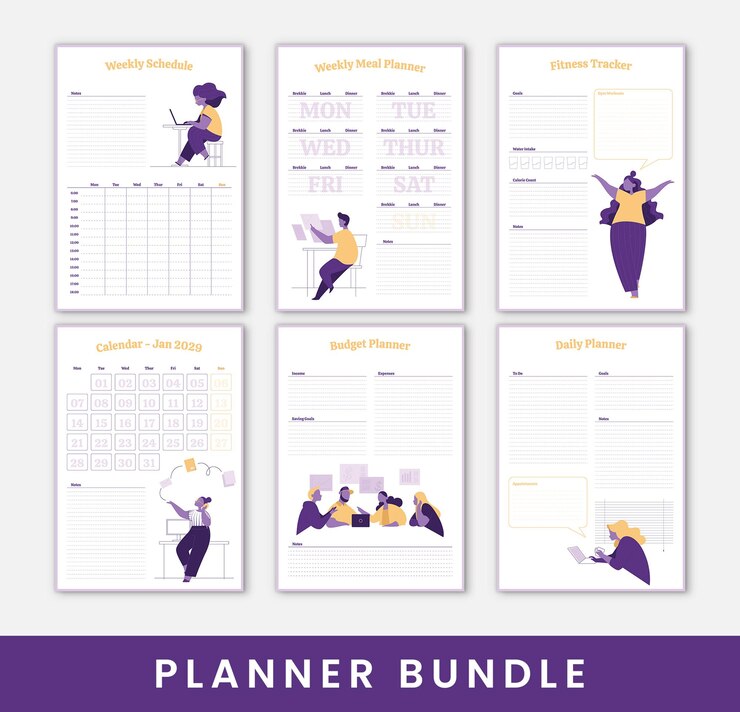Gratis Vector set planners met leuke illustraties
