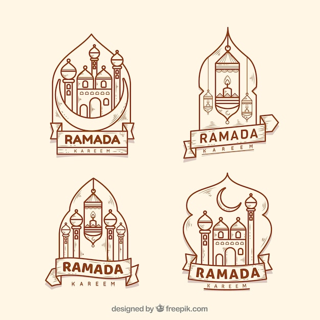 Gratis vector set ramadan badges in vlakke stijl