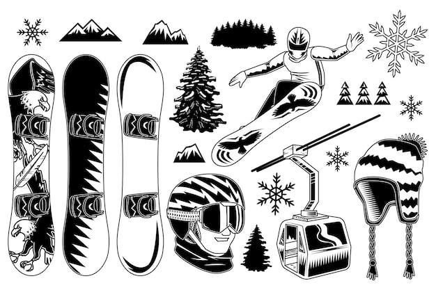 Gratis vector set snowboard elementen