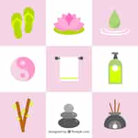 Gratis vector set spa-elementen in het midden met aromatische producten