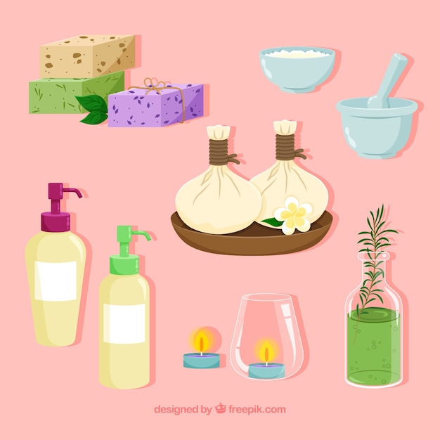 Set spa-elementen met aromatische producten